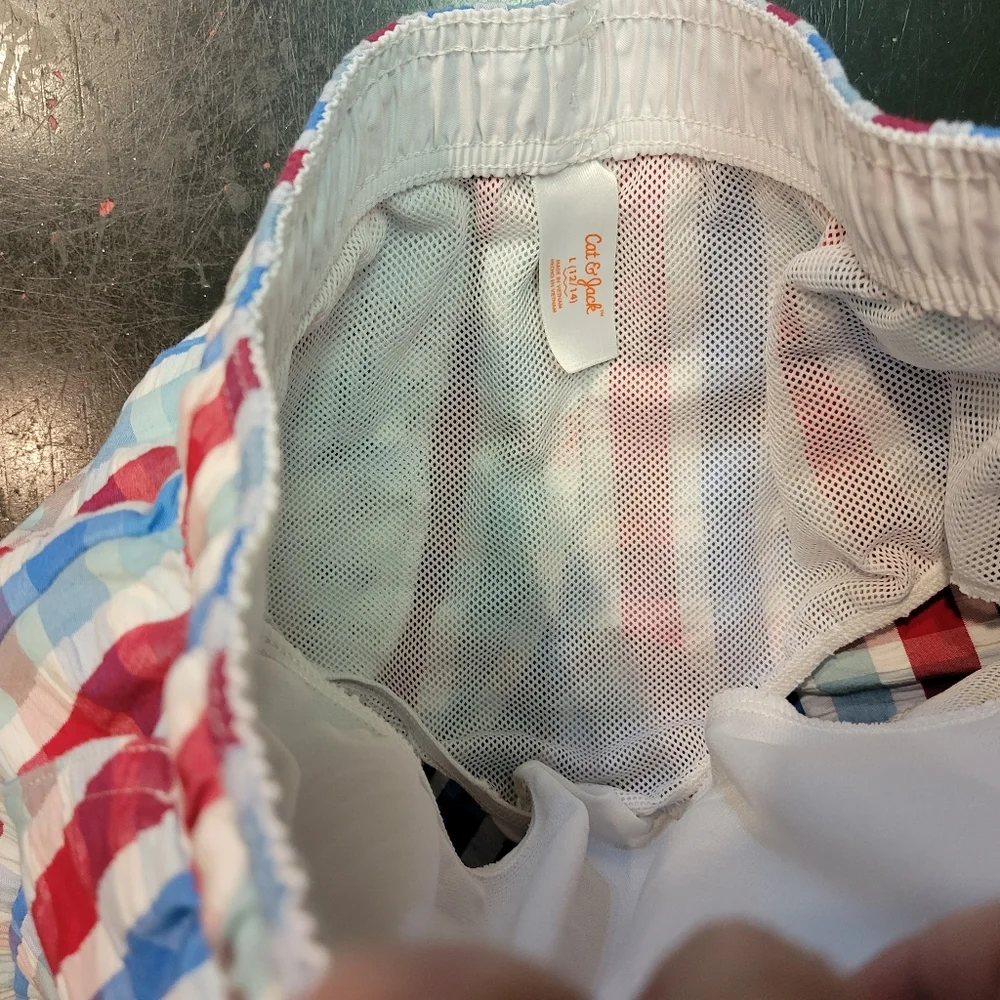 Cat & Jack Boys Swim Shorts Adjustable Lined Plaid Pool Beach Casual Youth 12/14